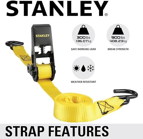 STANLEY 1" x 10' x 900 lbs Light-Duty Ratchet Straps, 4-Pack - Image 5