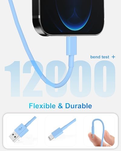 4 Pack [Apple MFi Certified] Apple Charging Cables 6ft, iPhone Chargers Lightning Cable 6 Foot, Fast iPhone Charging Cord for iPhone 14/14Pro/13/13Pro/12/11/11Pro/11Max/ X/XS/XR/XS Max/8, ipad(Blue) - Image 3