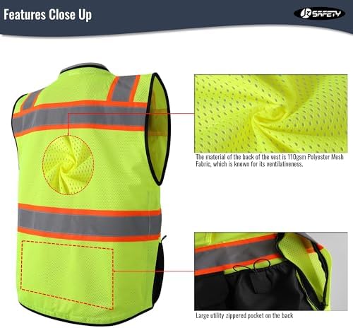 JKSafety Hi-Vis Unisex Surveyor Safety Vest Heavy Duty PPE Inner Pockets ANSI/ISEA Compliant - Image 5