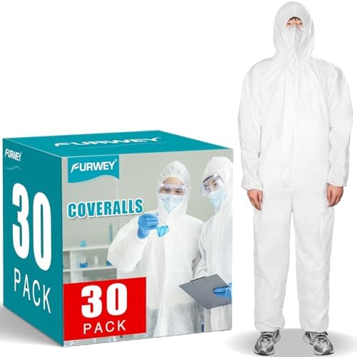FURWEY Hazmat Suits,30Pack Disposable Coveralls,Heavy Duty Full Body-M by FURWEY