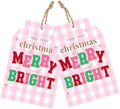 joycraft 50Pcs Christmas Tags with String, Pink Plaid Merry Christmas Tags by joycraft