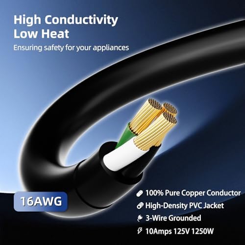 100 FT 3 Outlet Outdoor Extension Cord Waterproof, 16/3 SJTW Black Extension Cord with Multiple Outlets, Heavy Duty 16 Gauge 3-Prong Grounded Power Cable for Garden and Home Use, ETL Listed - Image 4