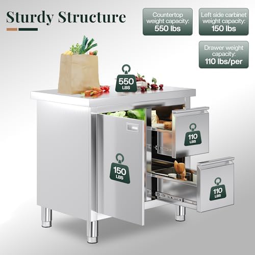 Jocisland 24x36 Inch Stainless Steel Work Table with Sliding Doors - Image 5