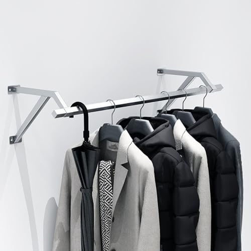 Wall Mounted Clothes Rack with Top Shelf, Heavy Duty Stainless Steel Industrial Clothing Rack ，Metal Shelf Multi-Purpose Hanging Rod，Space-Saving Closet Storage for Bedroom Laundry Room by Unknown