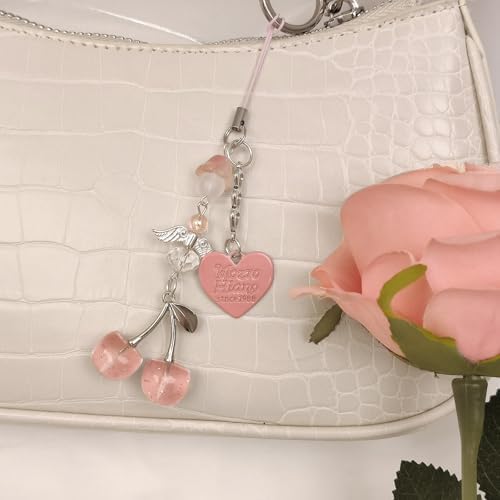 Phone Charms Strap Cute Cherry CellPhone Straps Aesthetic Pink Red Black BlueCherry Phone Chain for Camera Keychain Bag Pendant Decor Gift - Image 4