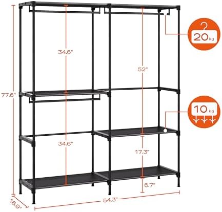 CASAMAYA Clothes Rack, Portable Closet, 54.3 Inch Large Capacity Wardrobe Closet, Clothes Storage Organizer with Shelves and 3 Hanging Rods, Easy to Assembly, Black PCT022B01 - Image 5