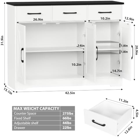 HOSTACK Kitchen Buffet Cabinet with Storage, Sideboard Coffee Bar - Image 3