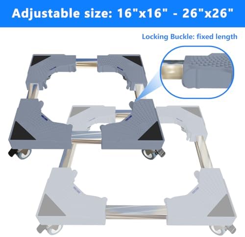 Appliance Dolly Cart with 4 Locking Wheels Mini Fridge Stand Adjustable 16"-26" Universal Mobile Roller for Portable Washer, Dryer, Refrigerator, Furniture, Grey - Image 2