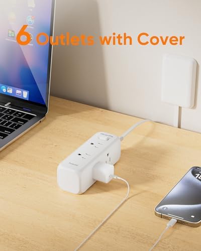Olcorife Flat Extension Cord with Outlet Cover, Flat Plug Power Strip with 6 Outlets, 3 FT Cord Hidden Outlet Extender for Tight Spaces, Pack of 2 - Image 6