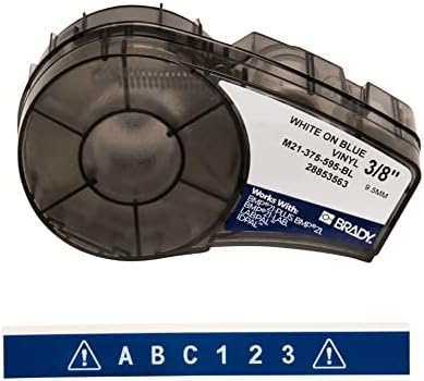 Brady Authentic (M21-375-595-BL) All-Weather Vinyl Label for Indoor/Outdoor ID, Lab and Equipment Labeling, White on Blue- For M210, M210-LAB, M211, BMP21-PLUS and BMP21-LAB Printers, .375" W, 21' L by BradyCorp