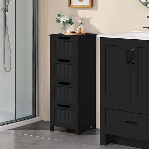 Yaheetech Bathroom Storage Cabinet, 12" W Slim 4-Drawer Design, Black - Image 2