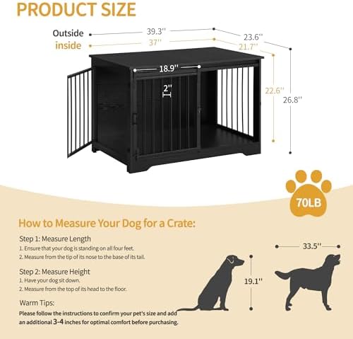 Hzuaneri 39.3" L Dog Crate Furniture Indoor Dog Kennel with Barn Door - Image 2