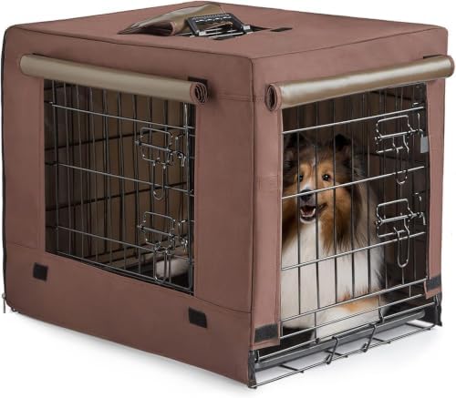 DONORO Dog Crates for Small Medium Size Dogs Indoor Double Door Dog Kennels & Houses for Puppy and Cats, Collapsible Metal Contour Dog Cages (Brown, 30.0" L x 19.0" W x 21.0" H) by DONORO