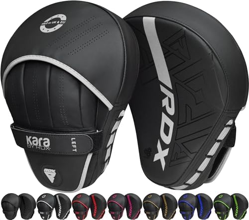 RDX Boxing Pads Curved Focus Mitts, Maya Hide Leather Kara Hook and jab Training Pads, Adjustable Strap Ventilated, MMA Muay Thai Kickboxing Coaching Martial Arts Punching Hand Target Strike Shield by RDX