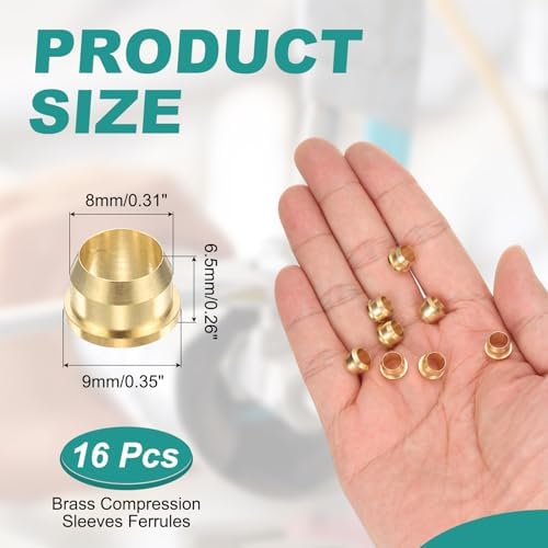 PATIKIL 6 mm OD Tube Compression Sleeves Ferrules, 16 Pack Brass Ferrule Compression Fittings for Water Oil Air Pipes - Image 2