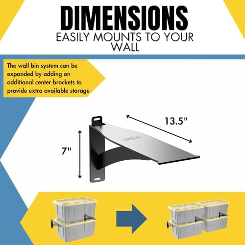 Koova Wall Mounted Tote Rack Storage System, Fits 27-Gallon Black and Yellow Commander Style Bins, Wall Mount Bracket Shelves for Garage Organization, Heavy Duty Steel, Made in USA (1-Piece Add-on) - Image 3
