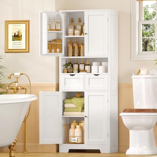 Kitchen Pantry Cabinet with 2 Drawers &4 Door Shelves, Tall Storage Cabinet - Image 3