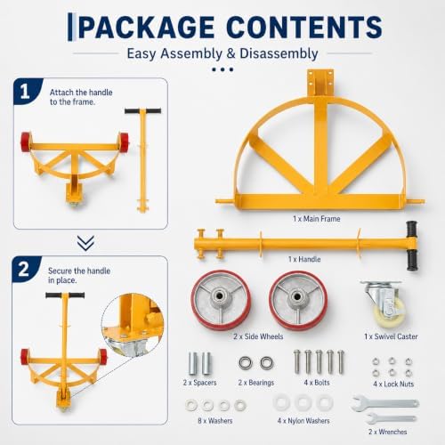 55 Gallon Drum Dolly, 1200 LBS, Handle & Braked Swivel Wheels - Image 4