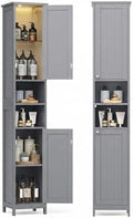 VASAGLE Tall Storage Cabinet with Lights, Slim, 11.8" W, Dove Gray by VASAGLEbySONGMICSHOME