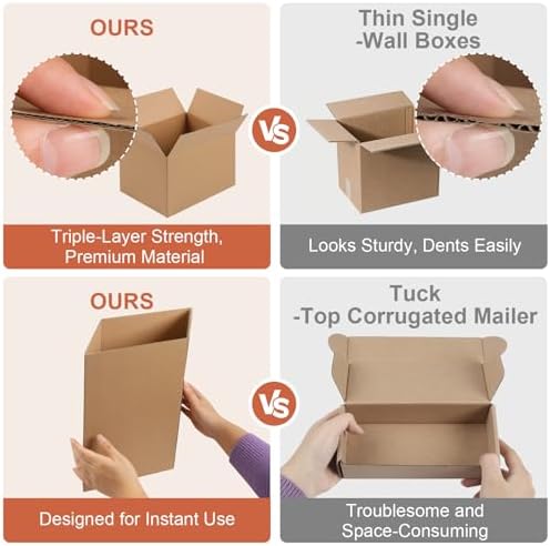 Corrugated Cardboard Boxes,4 PCS 8x6x6 inches Shipping Boxes, Brown Corrugated Cardboard Boxes for Packing, Mailing, Moving,Gifts & Storage（Brown） - Image 5