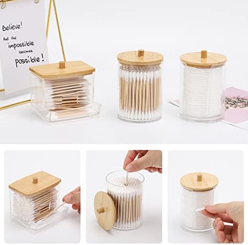 Tbestmax Bathroom Organizer Accessories Set-10 OZ Qtips Holder Storage with Bamboo Lids, Cotton Ball/Swabs Dispenser, Apothecary Container Jar 3 Pcs - Image 3
