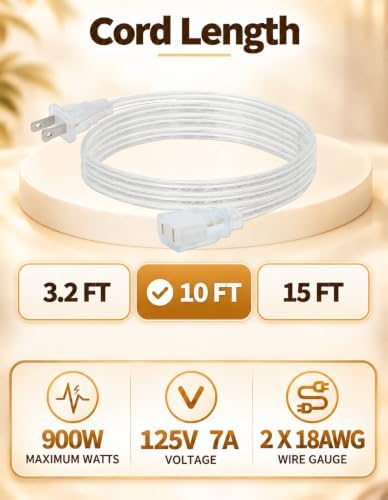 10 FT Clear Extension Cord, Male to Female Extension Cords, 1 Pack - Image 3