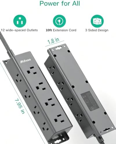 Surge Protector Power Strip, 12 Widely Spaced Multi Outlets, Wall Mount - Image 6