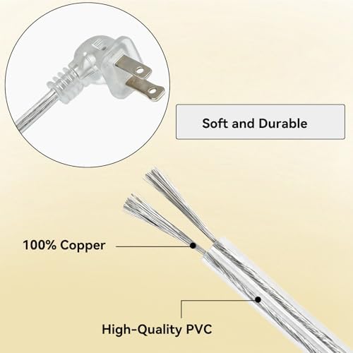 Clear Extension Cord 3FT, Indoor Short 2 Prong Extension Cord with Flat Plug, Ultra-Thin Power Cable for Home (18AWG, 10A/125V) - Image 2