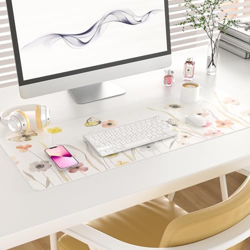Faux Leather Large Mouse Pad, Office Desk Mat, 31.5"x11.8", Butterflies - Image 2