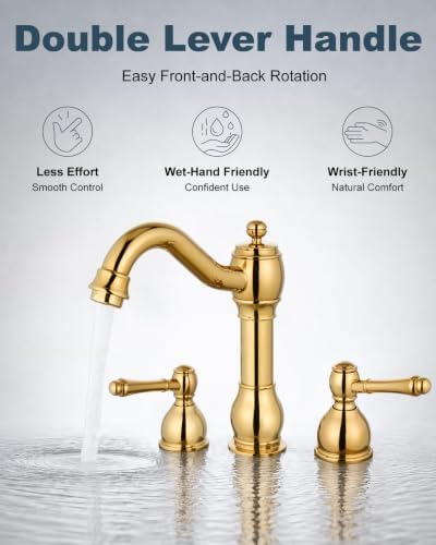 Aolemi Widespread Bathroom Sink Faucet 3 Hole Metal Lever Polish Gold - Image 7