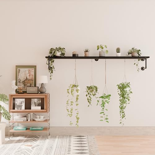 Clothes Rack 70in, Wall Mounted Garment Racks with Real Black Wood Shelf, Heavy Duty Hanging Clothes Rack, Multi-Purpose Hanging Rod, Space-Saving Closet Storage - Image 7