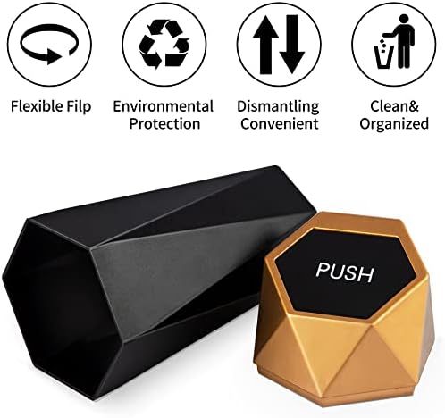 JUSTTOP Car Trash Can with Lid, Mini Diamond Design Portable Trash Can, Plastic Material and Multipurpose Organizers for Car,Home,Office(Gold) - Image 2