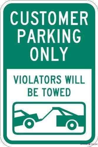 Indication Warning Sign Customer Parking Only Violators Will Be Towed, Green On White Wall Art Outdoor Indoor 12x8 Inches New Aluminum Metal tin Sign by Eletina