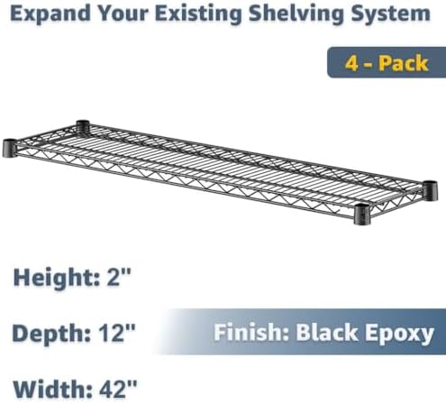 12x42 Black Wire Shelf 4-Pack | Industrial Grade NSF Metal Storage Rack Add-On Unit Shelf - Image 2