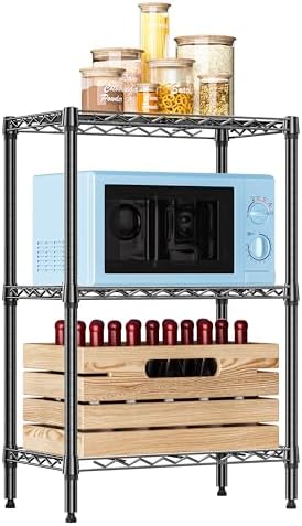 IZEUK 3 Tier Heavy Duty Steel Storage Shelves, Metal Shelf Wire Shelving Rack for Pantry, Kitchen, Cloakroom or Office Organization (13.8" D x 23.6" W x 35.5" H, 750LBS, Black) by IZEUK