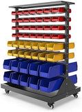 JZD Heavy Duty Rolling Bin Storage Rack, Parts Organizer on Wheels, 104 Bins for Nuts Bolts Hardwares, 8-Tier Double Sides Bin Shelves for Garage Warehouse Factory by JZD