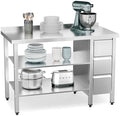 ROVSUN 48 x 24 Inches Stainless Steel Table with 3 Drawers, Heavy Duty Metal Prep & Work Table with Undershelf for Commercial Kitchen, Restaurant, Home, Hotel and Garage by ROVSUN