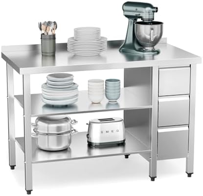 ROVSUN 48 x 24 Inches Stainless Steel Table with 3 Drawers, Heavy Duty Metal Prep & Work Table with Undershelf for Commercial Kitchen, Restaurant, Home, Hotel and Garage by ROVSUN