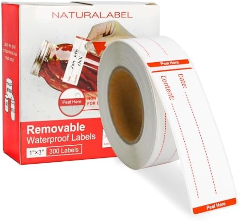 NATURALABEL 300 Removable Freezer Labels with Dispenser, 1" x 3" (Red) by NATURALABEL