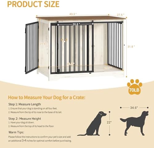 Hzuaneri 43.3" XL Dog Crate Furniture Indoor Dog Kennel with Barn Door - Image 2