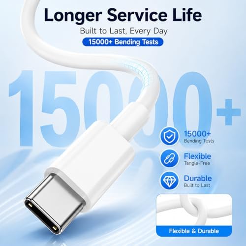 60W USB C to C Cable 3 Pack 3FT Fast Charging for iPhone 17 S26 White - Image 3