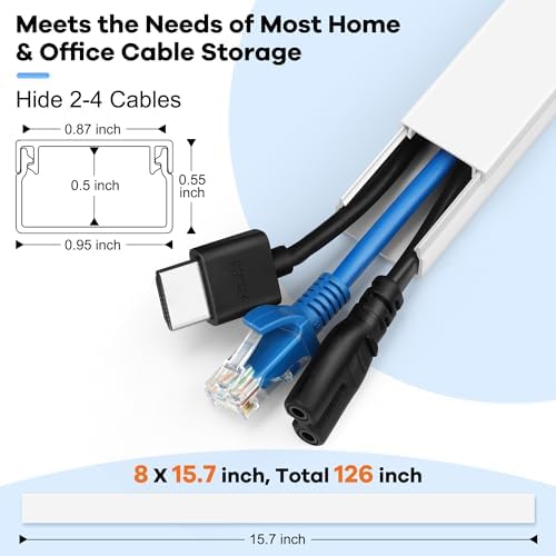 126in Cord Hider Kit, ZhiYo Cord Cover for Wall Mounted TV, Paintable Wire Cover for Cords, TV Cable Hider Wall Kit, Cable Cover Wire Management, White Cords Concealer, 8 x L15.7in W0.95in H0.55in - Image 2