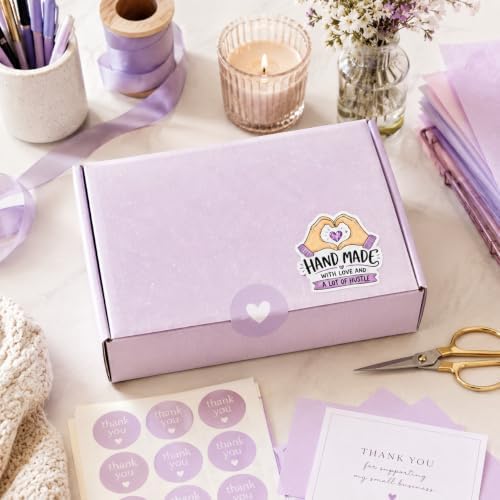 60pcs Handmade with Love and a Lot of Hustle Stickers, Craft Small Business Packaging Labels, Motivational Handmade Brand Stickers for Etsy Sellers, Round 2 Inch - Image 7