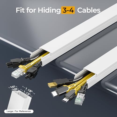 56.7in Cable Hider Cord Hider, Wire Covers for 3-4 Cords on Wall, Premium Cord Covers for Wires on Wall, Easy Set-up Wire Hider to Hide Tv Wires, Lamp, Speaker Cords, W1.18 H0.6in, White - Image 2