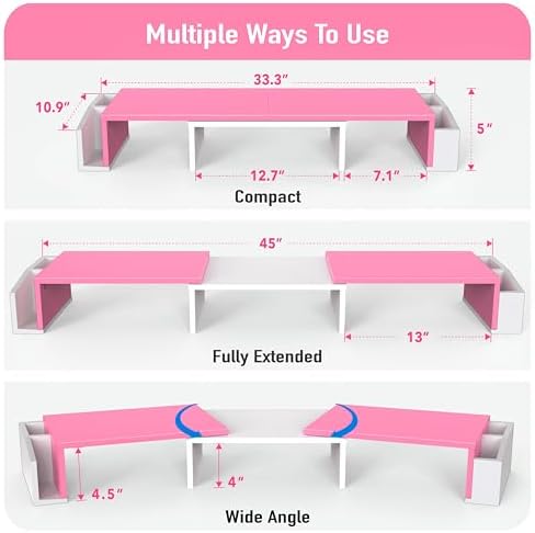 Simple Houseware Desk Dual Monitor Stand Riser with Drawer, Pink - Image 3