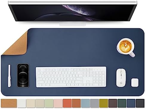 Cork Desk Mat - Dual-Sided Desk Pad for Office and Home - Desk Organization and Accessories - Ideal for Large Mouse Pad and Desk Mats on Top of Desks(Dark Blue,90cmx 43cm) by HOMIEAZICOZI