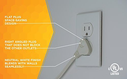 Woods Slimline Extension Cord - 16/2 Indoor Flat Plug with Right Angled Design - 3 Grounded Outlets - Space Saving Profile - UL Listed - 13 Amp - 125 Volt - White - 13 Feet (Pack of 12) - Image 4