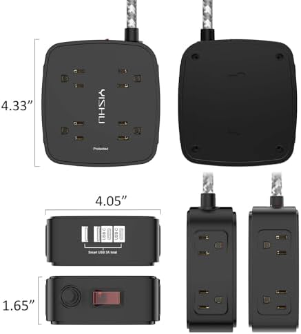 Surge Protector Power Strip - YISHU 8 Outlets with 4 USB (2 USB C) Charging Ports, 10Ft Braided Extension Cord, Flat Plug Multi Plug Outlet Extender Charging Station for Home Office, ETL, Black - Image 7