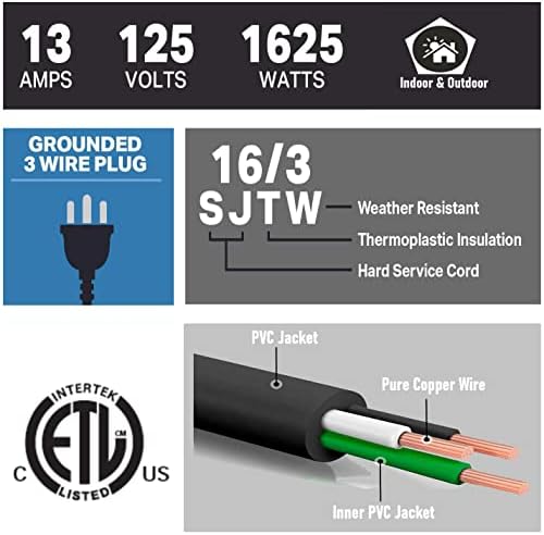 4 Pack 8FT 16 AWG Heavy Duty Extension Cord 3 Prong SJTW ETL Indoor Outdoor - Image 3