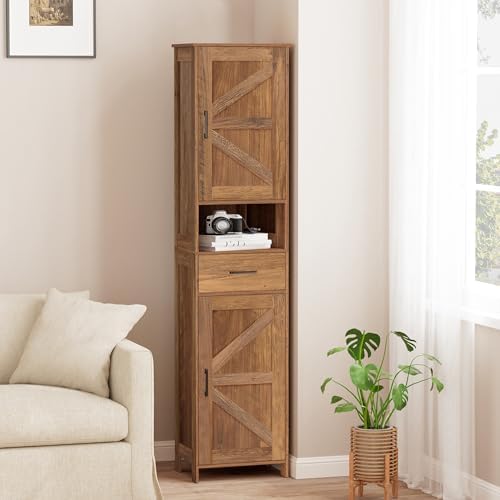 Homhedy 67" H Tall Bathroom Storage Cabinet with Barn Doors and Drawer - Image 6